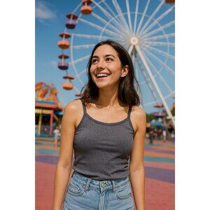 Project Social T size Small Grey Ribbed Thin Strap Tank Top
